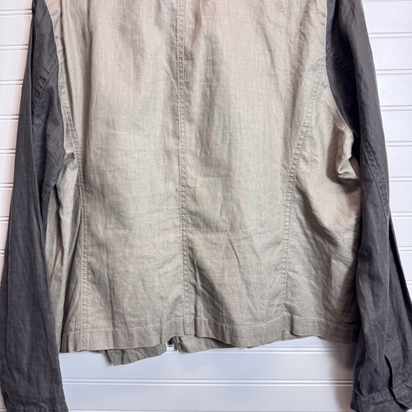 Eileen Fisher XL Coated Organic Linen Moto Jacket Asymmetric Zip Stone $258 - Picture 11 of 15